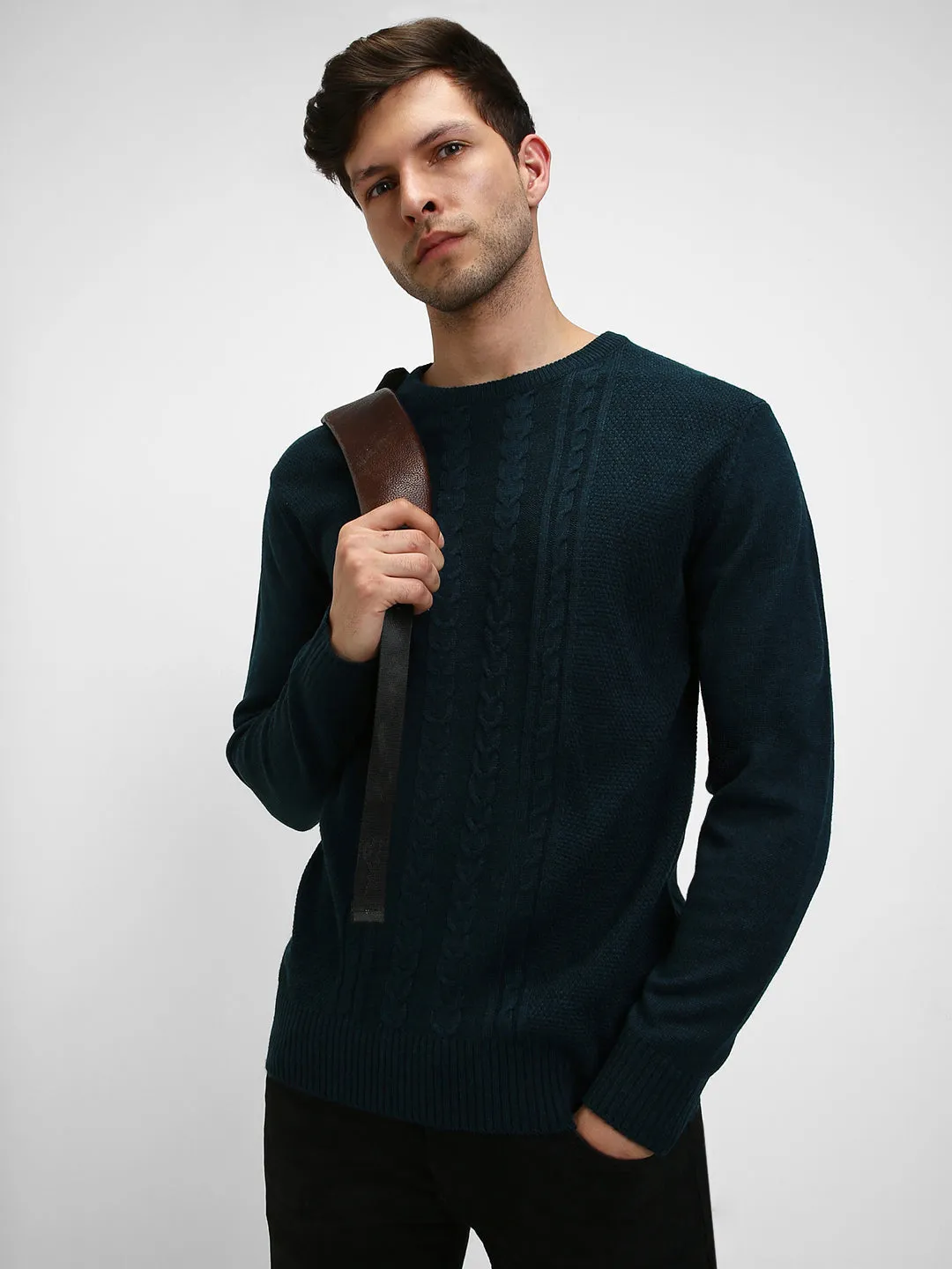 Men's Cable Knit Acrylic Pullover Sweater