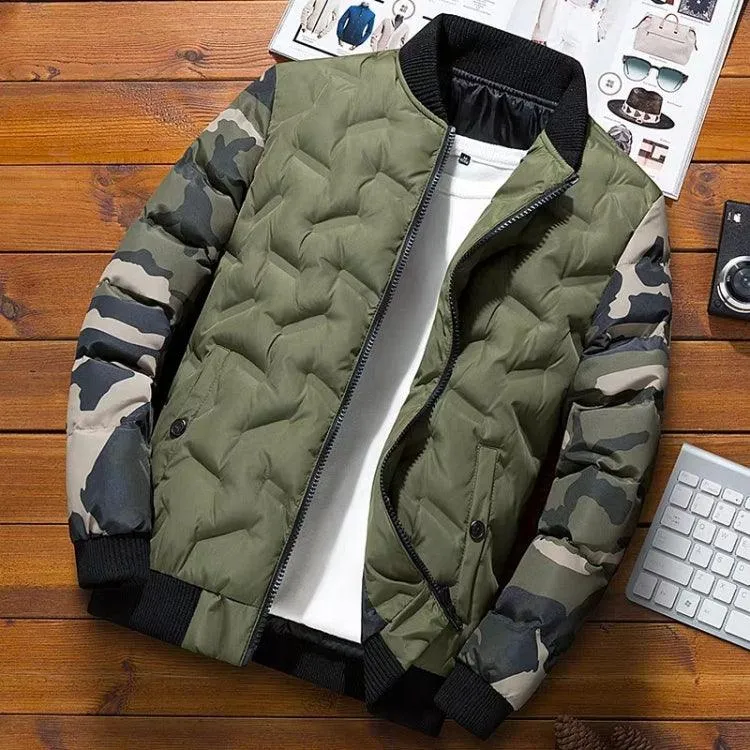 Men's Camouflage Winter Down Jacket with Baseball Collar