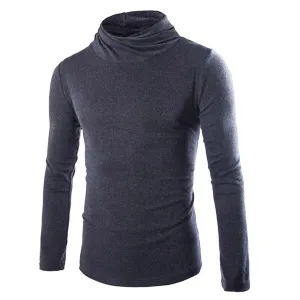 Mens Fall Winter Pullover Solid Color High Collar Elastic Soft Slim Fit Knitted Sweater