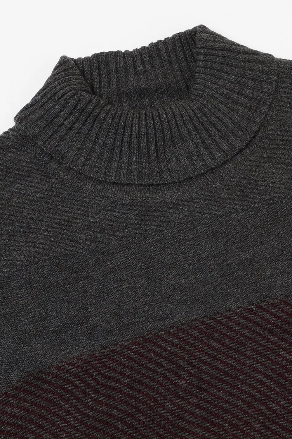 Men's Grey Striped Round neck pullover sweater