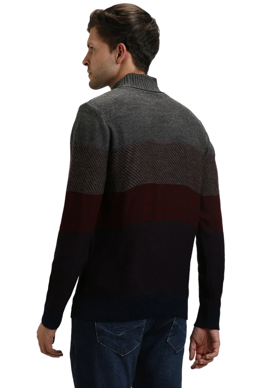 Men's Grey Striped Round neck pullover sweater