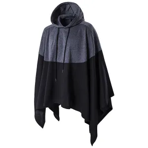 Mens Hoodies Fashion Drawstring Cloak sweater Casual Hit Color Hooded Tops