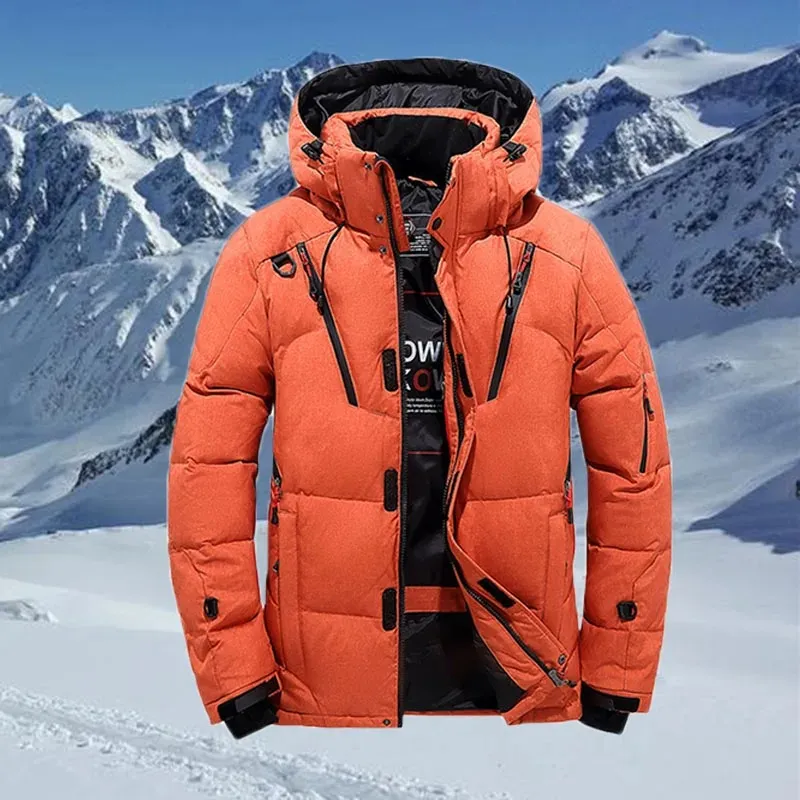 Men's puffer jacket with hood and many pockets