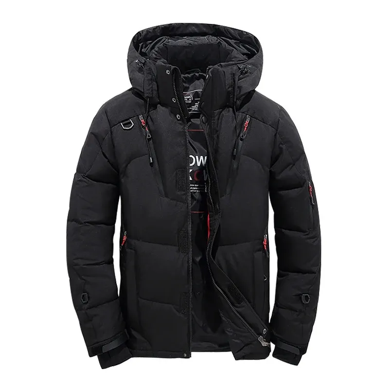 Men's puffer jacket with hood and many pockets