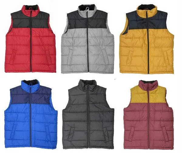 Mens Solid and Two Tone Padded Winter Vests