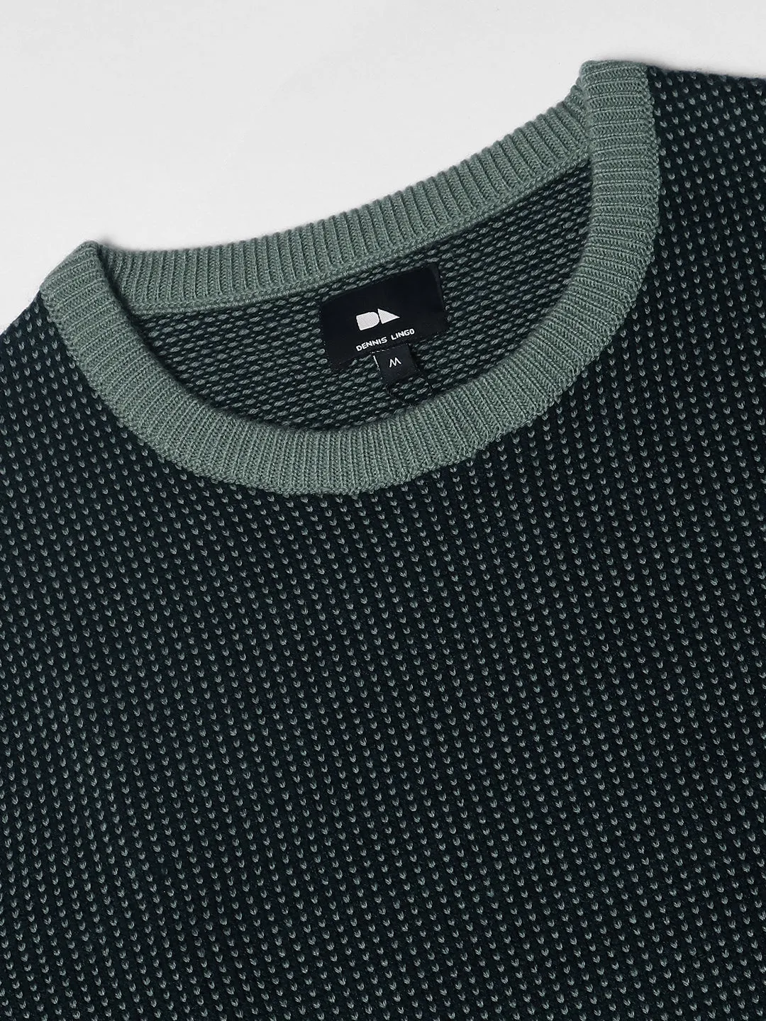 Men's Teal Green Textured Round neck Pullover Sweater