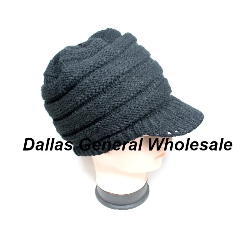 Messy Bun Hole Beanie w/ Visor Wholesale