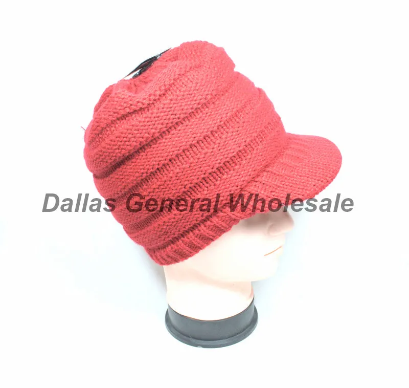 Messy Bun Hole Beanie w/ Visor Wholesale