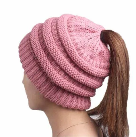 Messy Bun Hole Beanie w/ Visor Wholesale