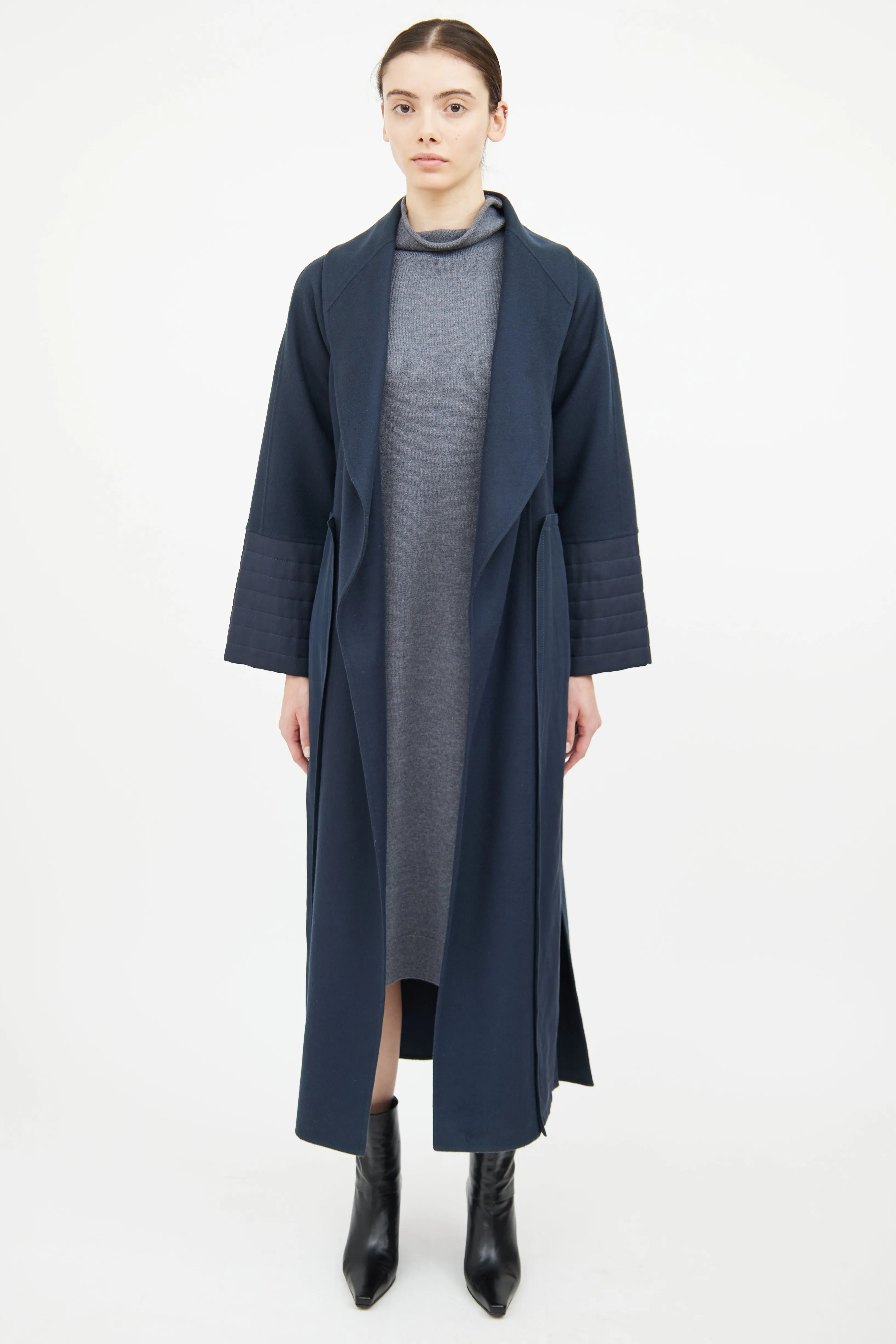 Navy Wool Open Coat