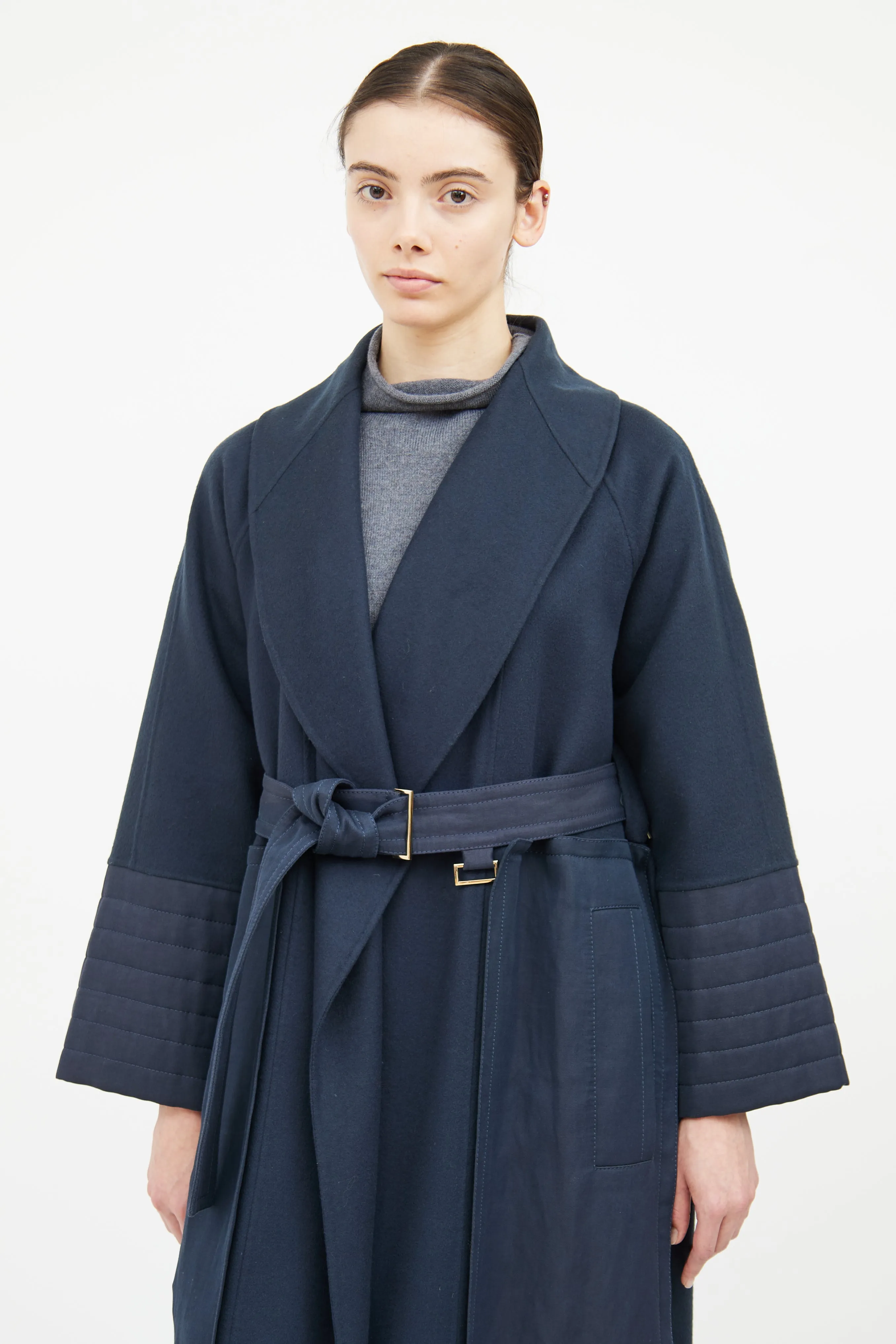 Navy Wool Open Coat