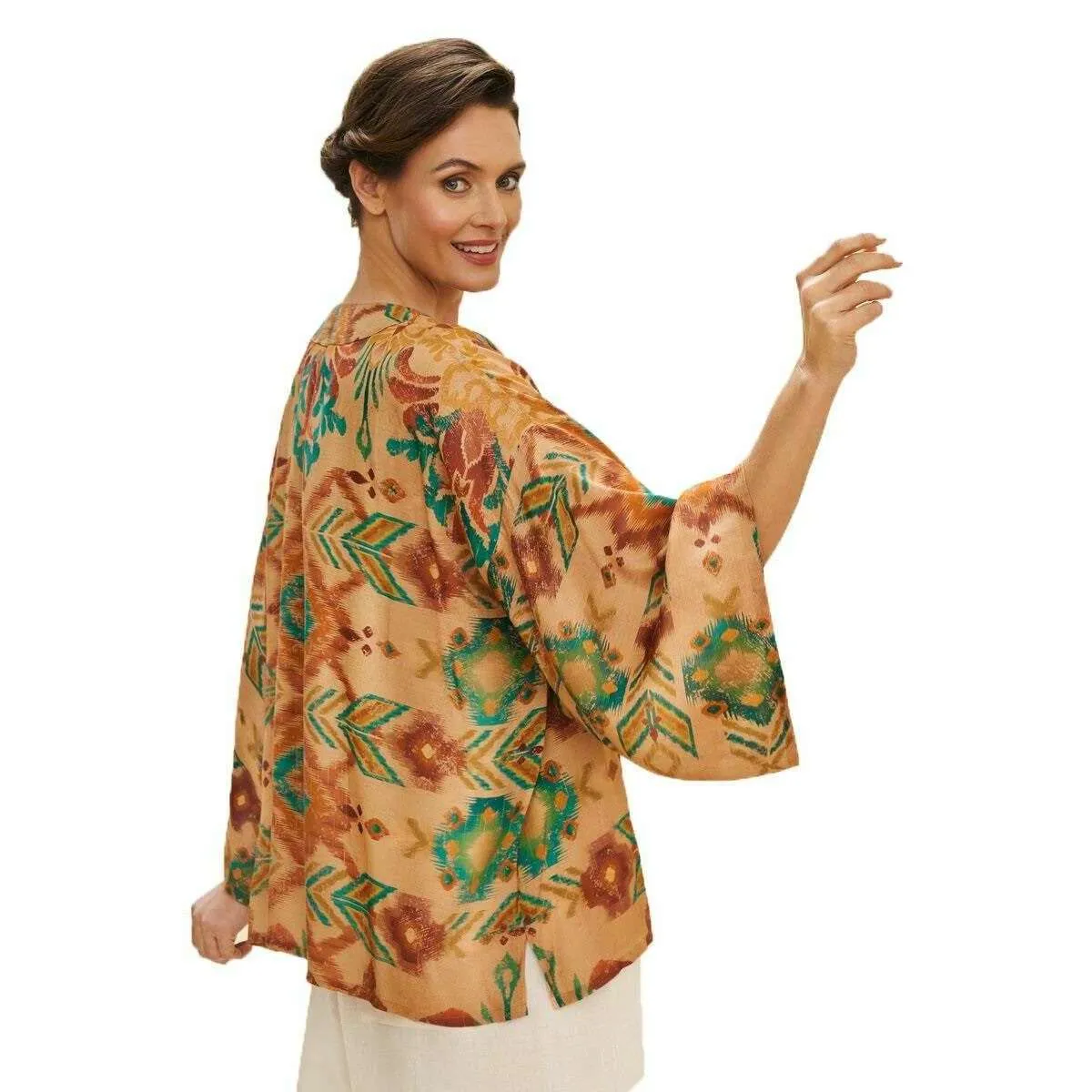 Powder Warm Ikat Kimono Jacket - Cream