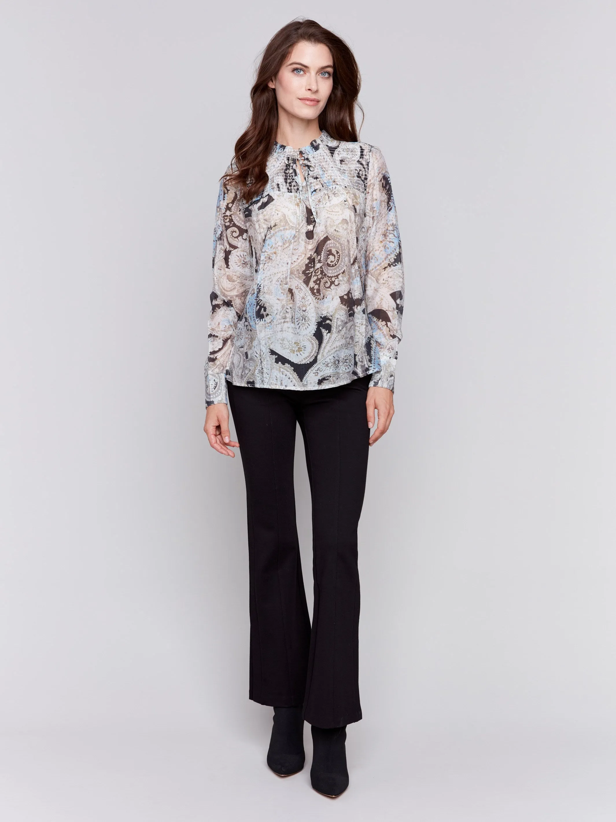 Printed Voile Blouse - Aqua