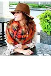 Scarfs - Plaid Blanket Scarfs - Orange Plaid