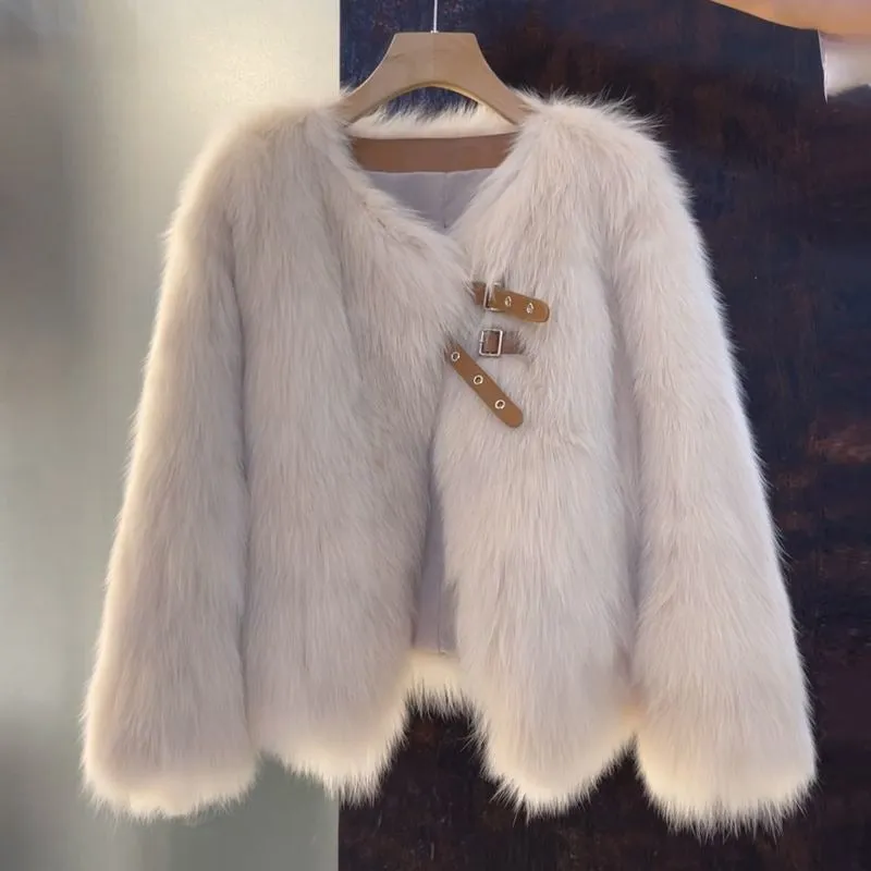 Short Buckled Fur Coat