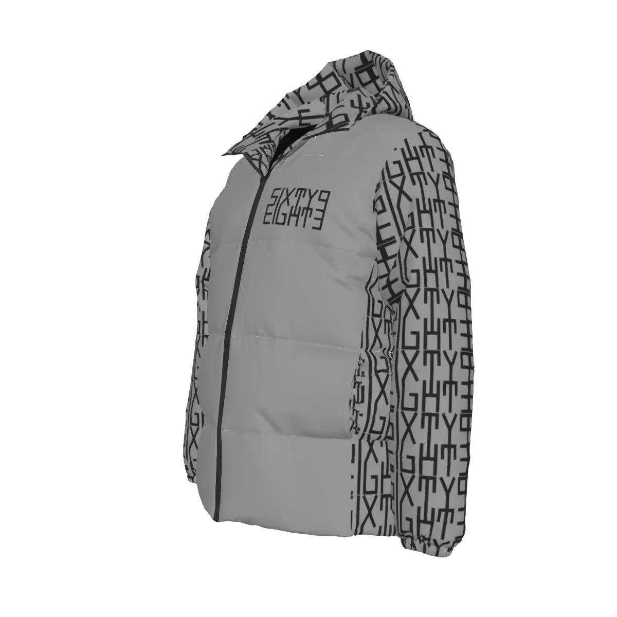 Sixty Eight 93 Infinity Logo Black Grey Unisex Hooded Puffer Jacket