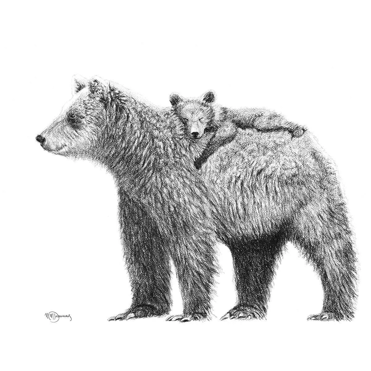 SOLD - Original Artwork - Mother Bear and cub - "Social Animal" Collection