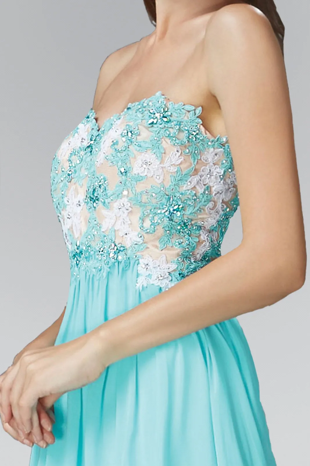 Strapless Sweetheart Chiffon Long Dress with Lace on Bodice