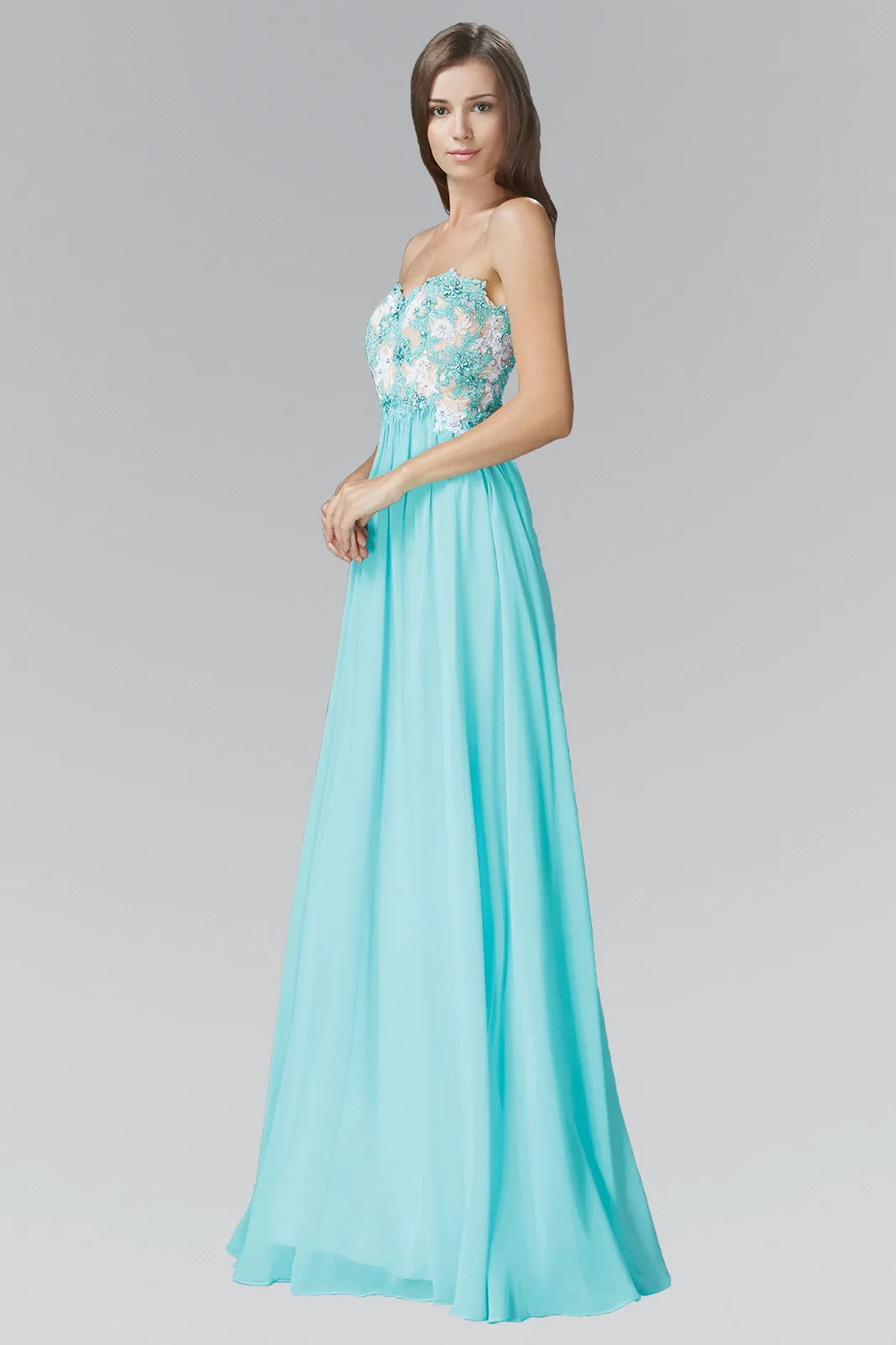 Strapless Sweetheart Chiffon Long Dress with Lace on Bodice