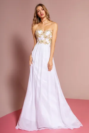 Strapless Sweetheart Chiffon Long Dress with Lace on Bodice