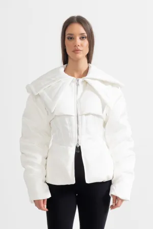 Structured Puffer Jacket With Oversized Lapels - White