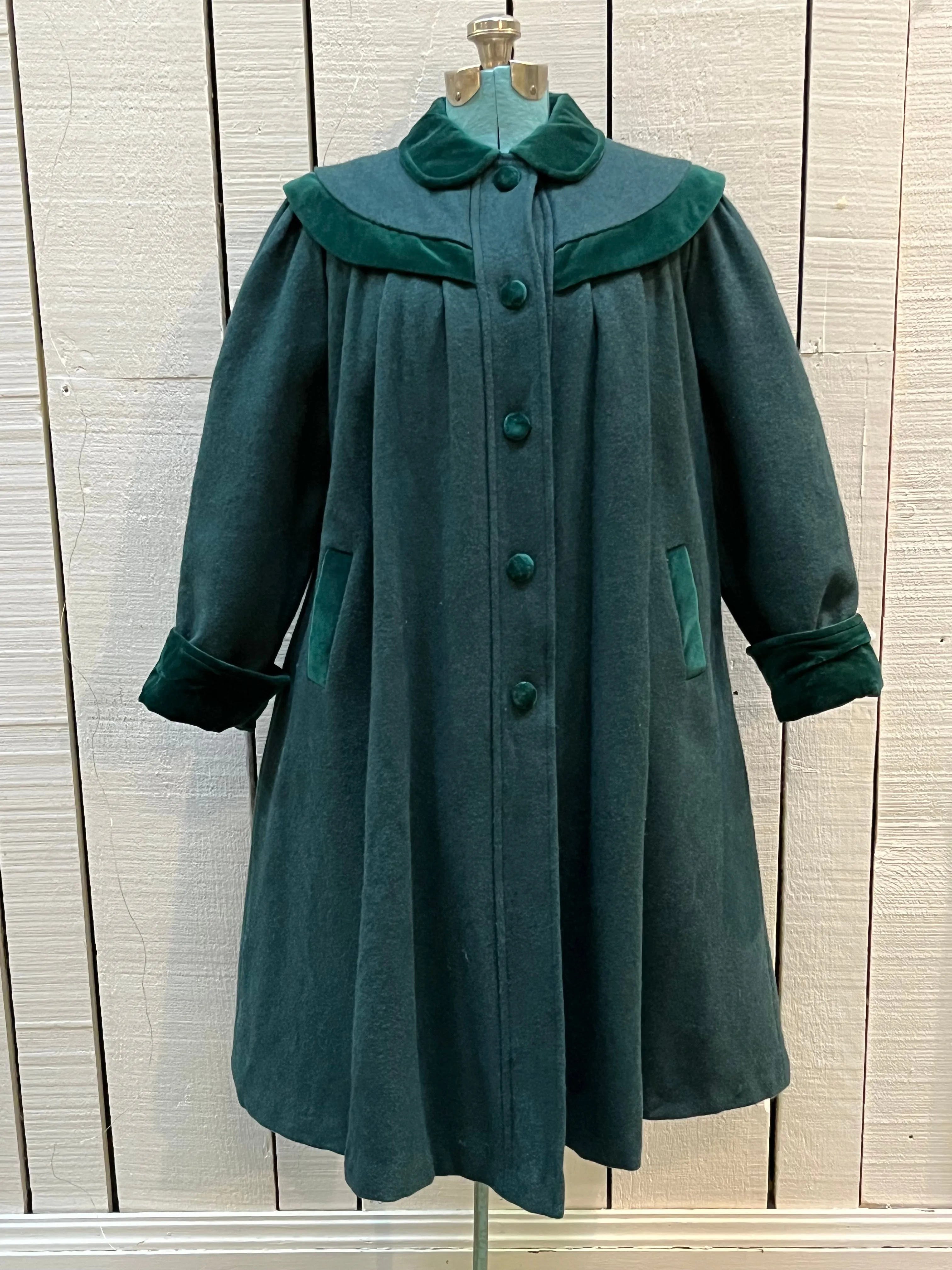 Vintage Coquette Dark Green Wool Coat, Made in Canada, Chest 42”