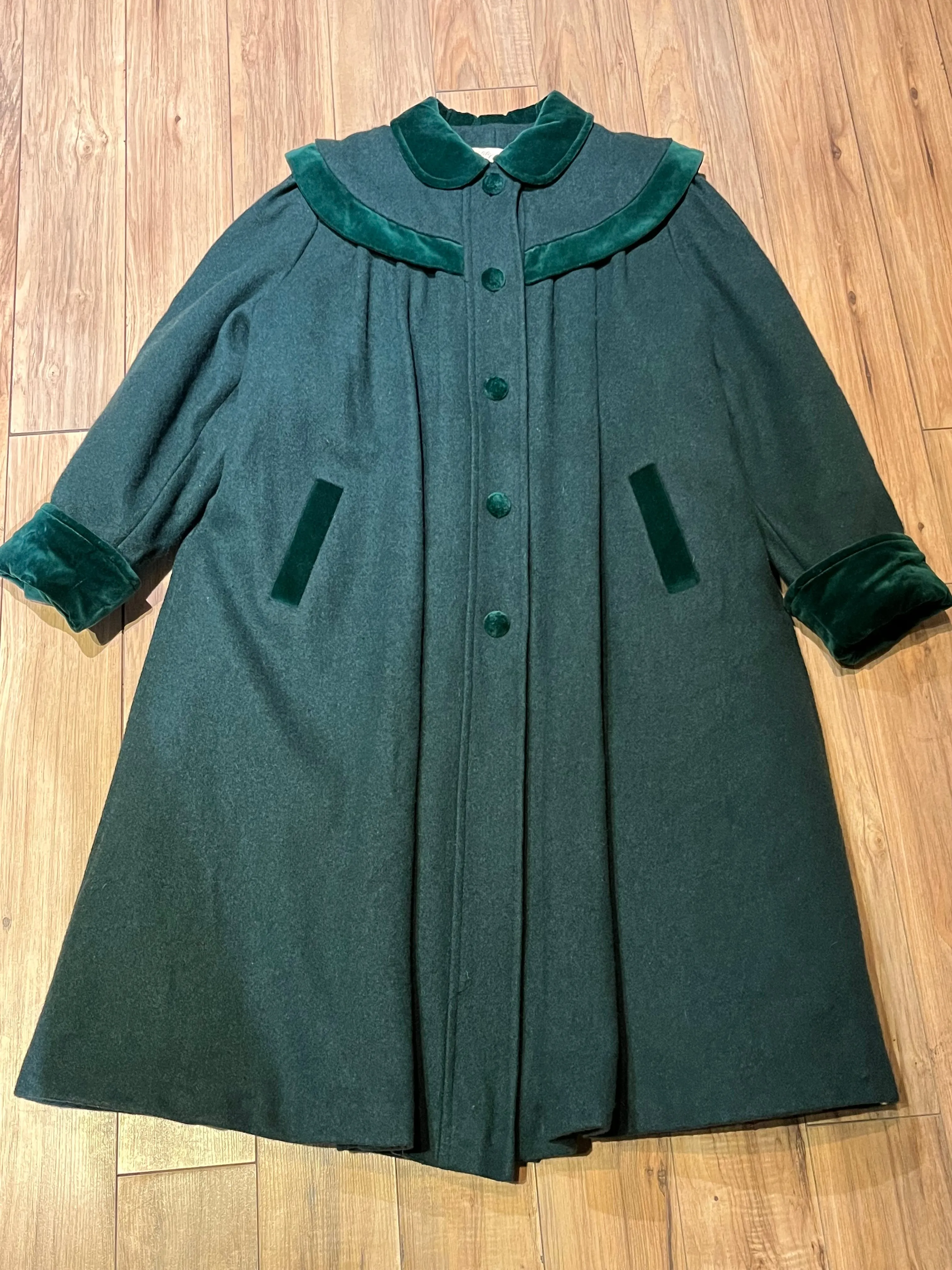 Vintage Coquette Dark Green Wool Coat, Made in Canada, Chest 42”