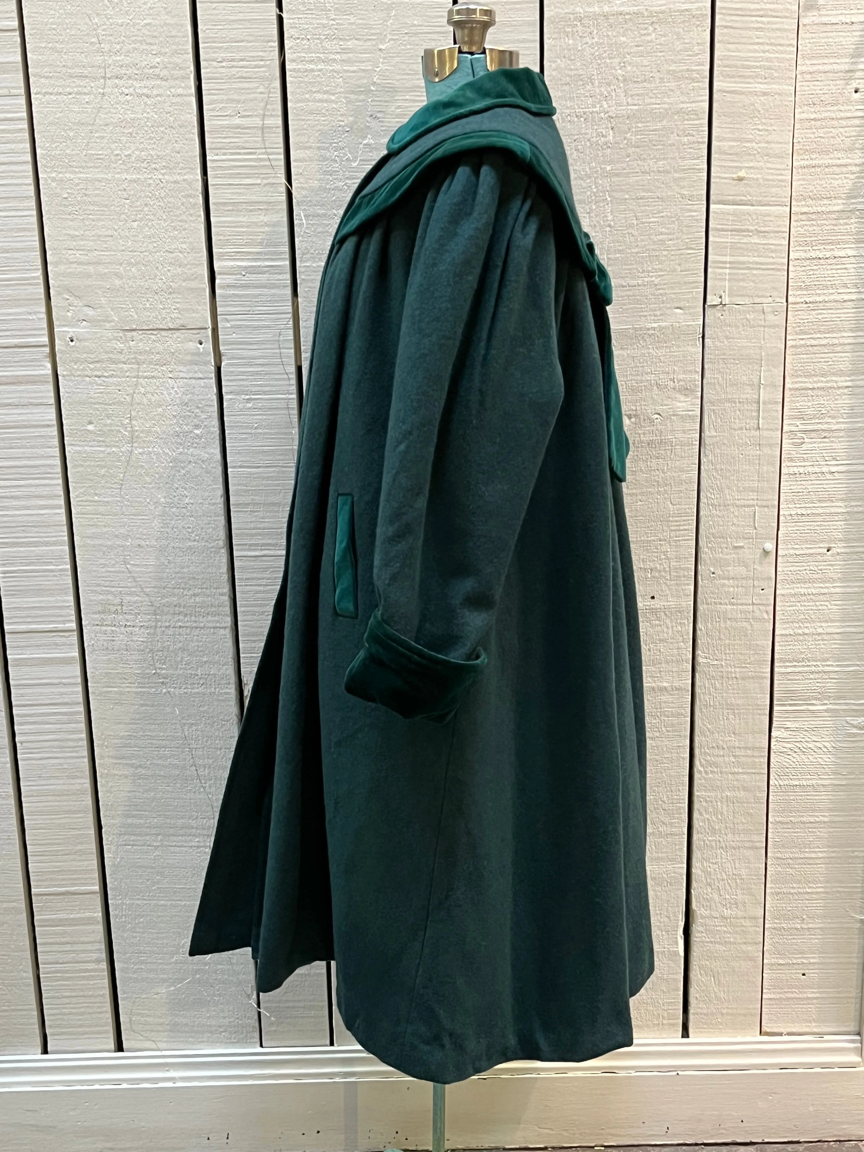 Vintage Coquette Dark Green Wool Coat, Made in Canada, Chest 42”