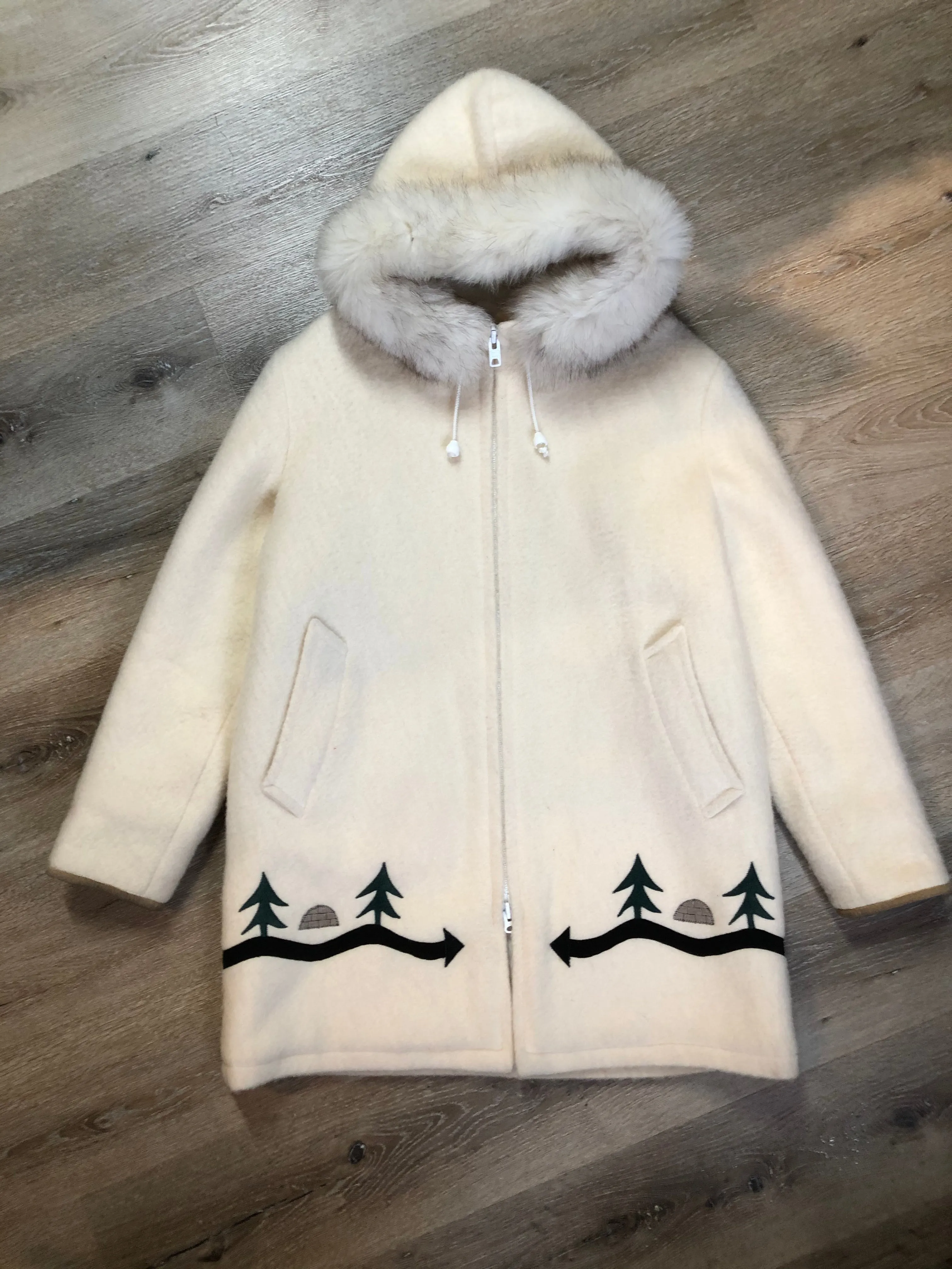 Vintage Hudson's Bay Company White Northern Parka with Igloo Motif, Made in Canada, SOLD