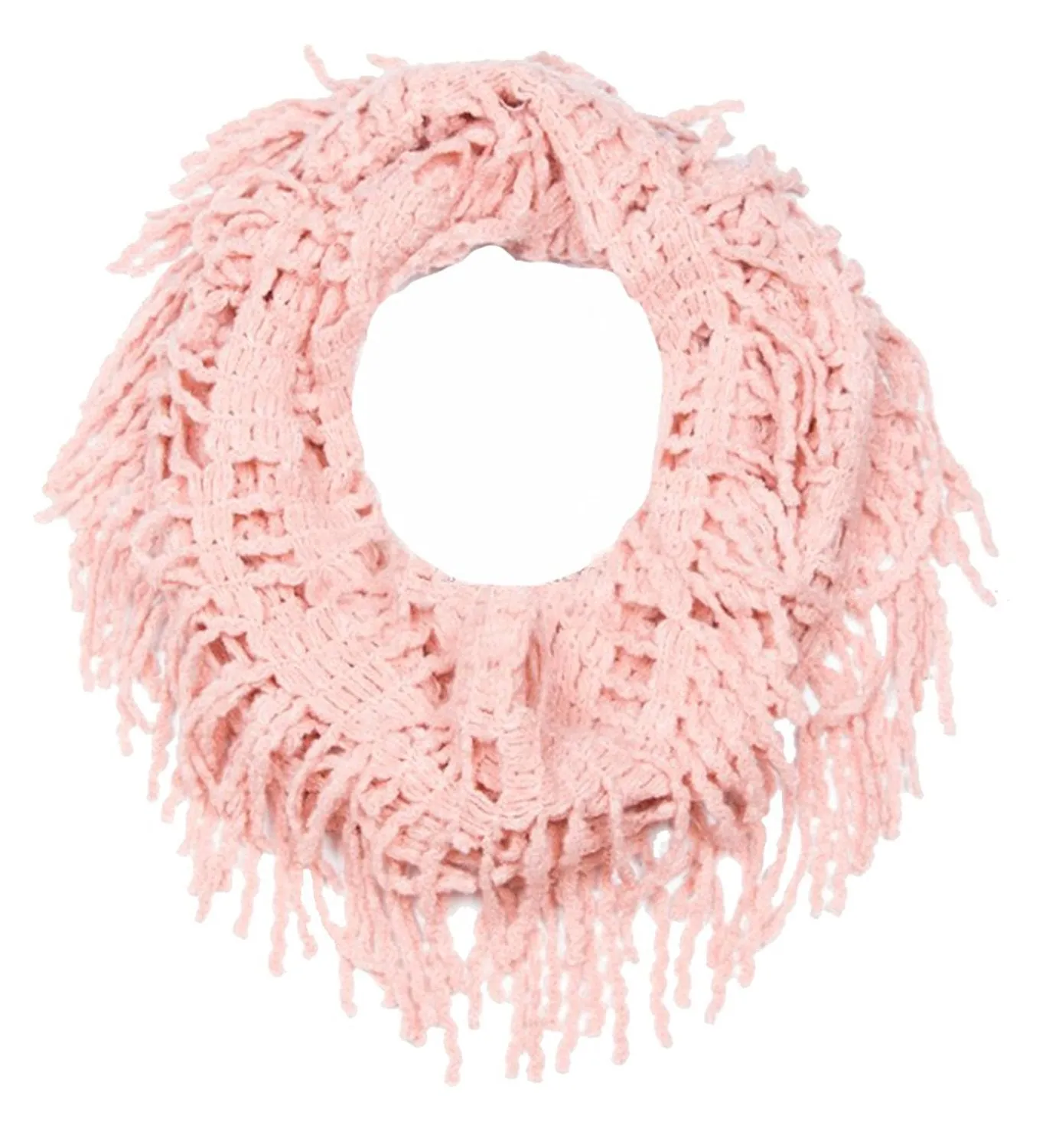 Winter Knitted Rectangular Pattern Long Fringe Warm Infinity Loop Scarf