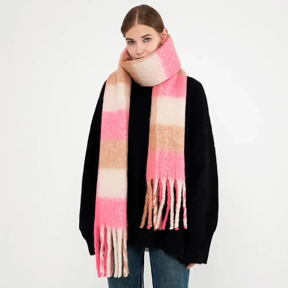 Winter Plaid Tassel Rainbow Faux Cashmere Long Muffler Scarf