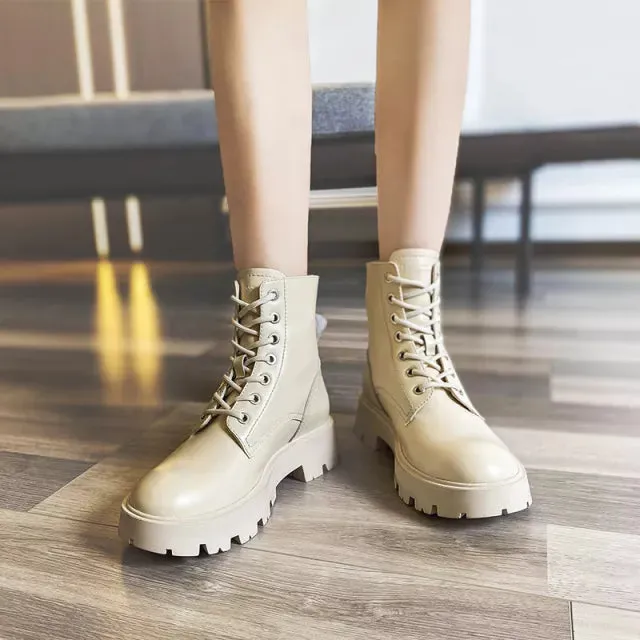 Women Boots Split Leather Shoes Motorcycle Boots Female Autumn Winter