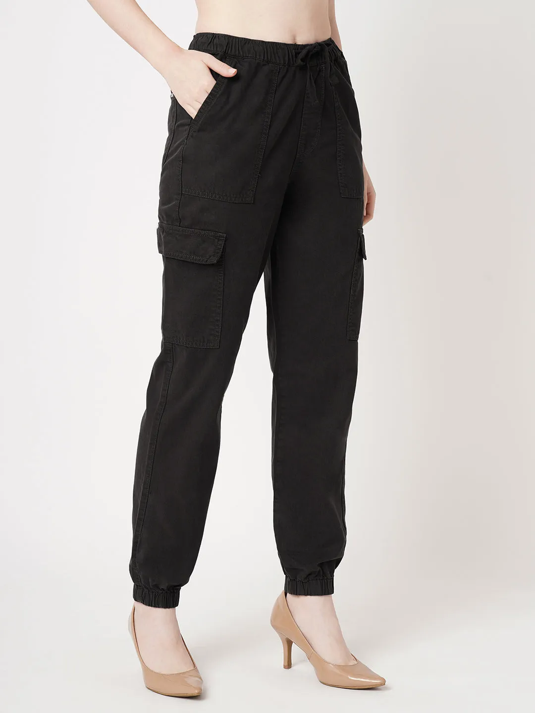 Women Charcoal High-Rise Cargo