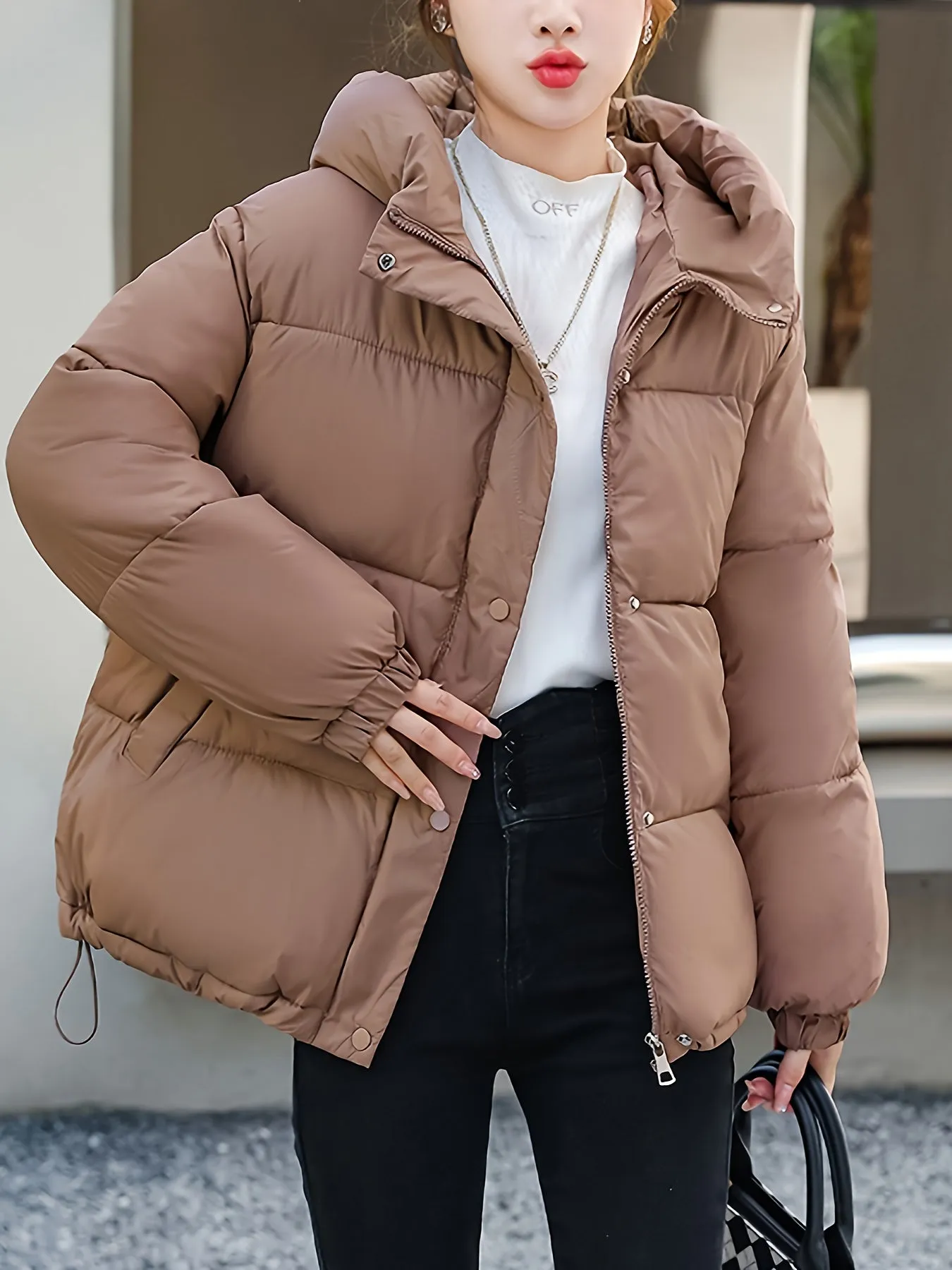 Women's Casual Puffy Winter Coat with Padding and Zipper | Perfect for Everyday Wear