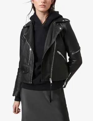 Women’s Genuine Sheepskin Black Leather Biker Jacket